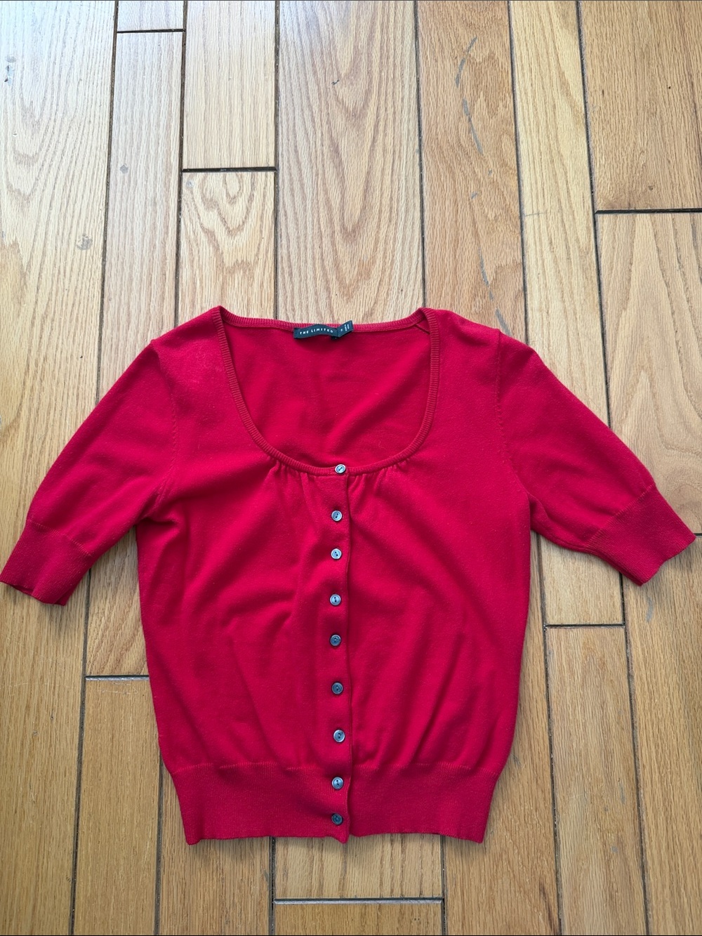 THE LIMITED Red Scoop Neck Button-Front Cardigan